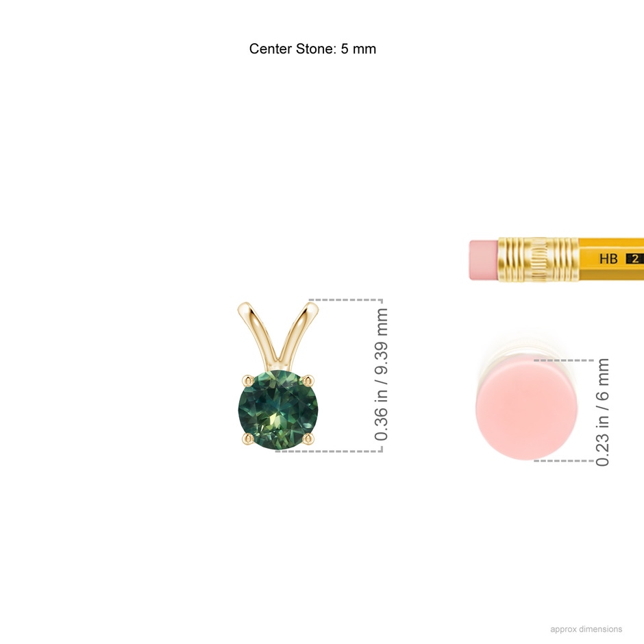 5mm AA V-Bale Round Teal Montana Sapphire Solitaire Pendant in Yellow Gold ruler