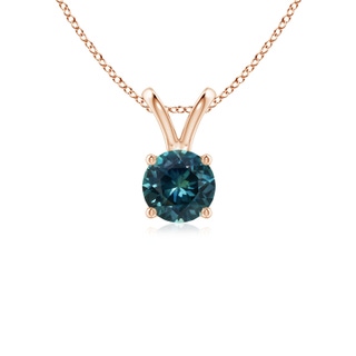 5mm AAA V-Bale Round Teal Montana Sapphire Solitaire Pendant in 9K Rose Gold