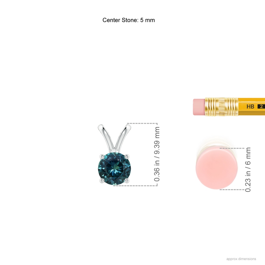 5mm AAA V-Bale Round Teal Montana Sapphire Solitaire Pendant in P950 Platinum Ruler
