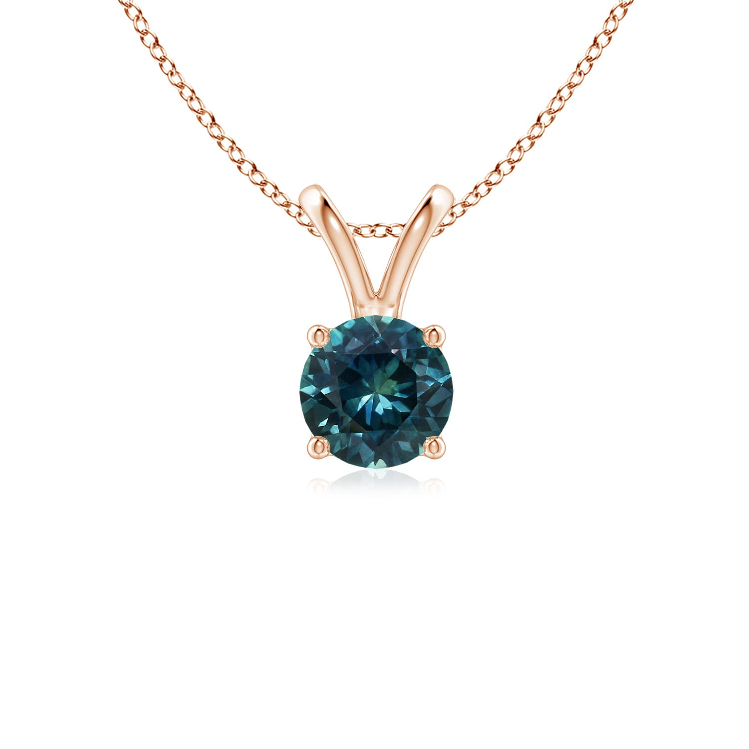 5mm AAA V-Bale Round Teal Montana Sapphire Solitaire Pendant in Rose Gold