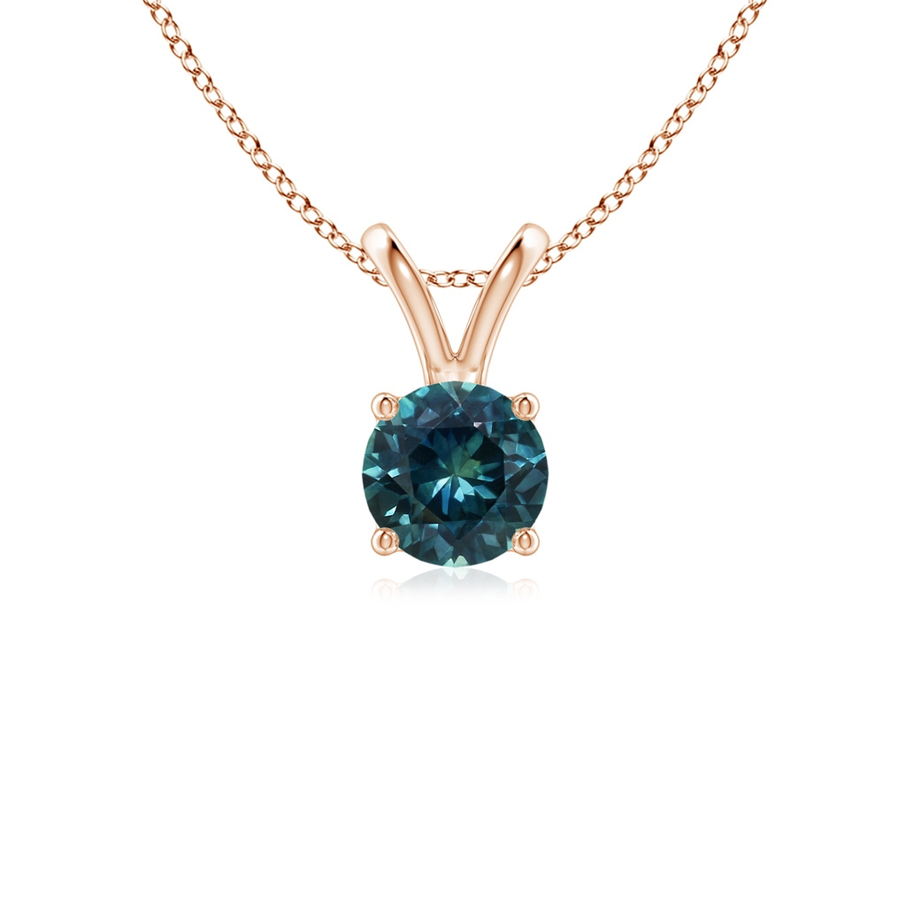 5mm AAA V-Bale Round Teal Montana Sapphire Solitaire Pendant in Rose Gold 