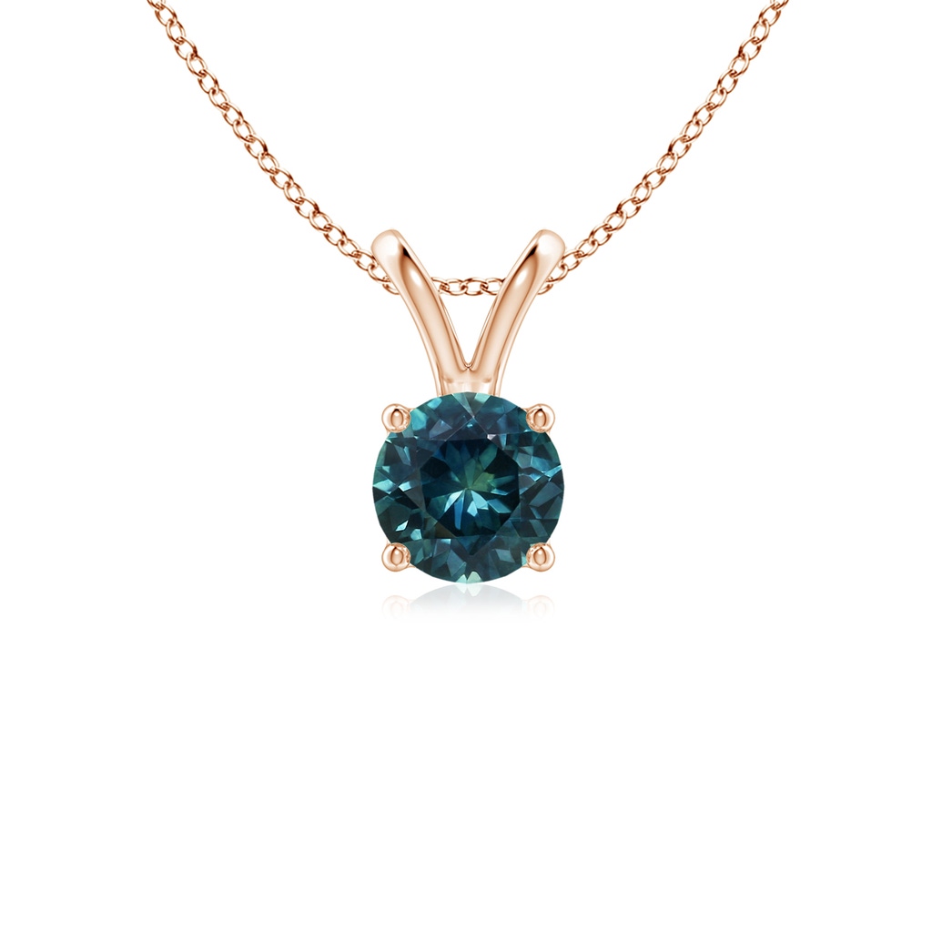 5mm AAA V-Bale Round Teal Montana Sapphire Solitaire Pendant in Rose Gold