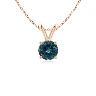 5mm AAA V-Bale Round Teal Montana Sapphire Solitaire Pendant in Rose Gold