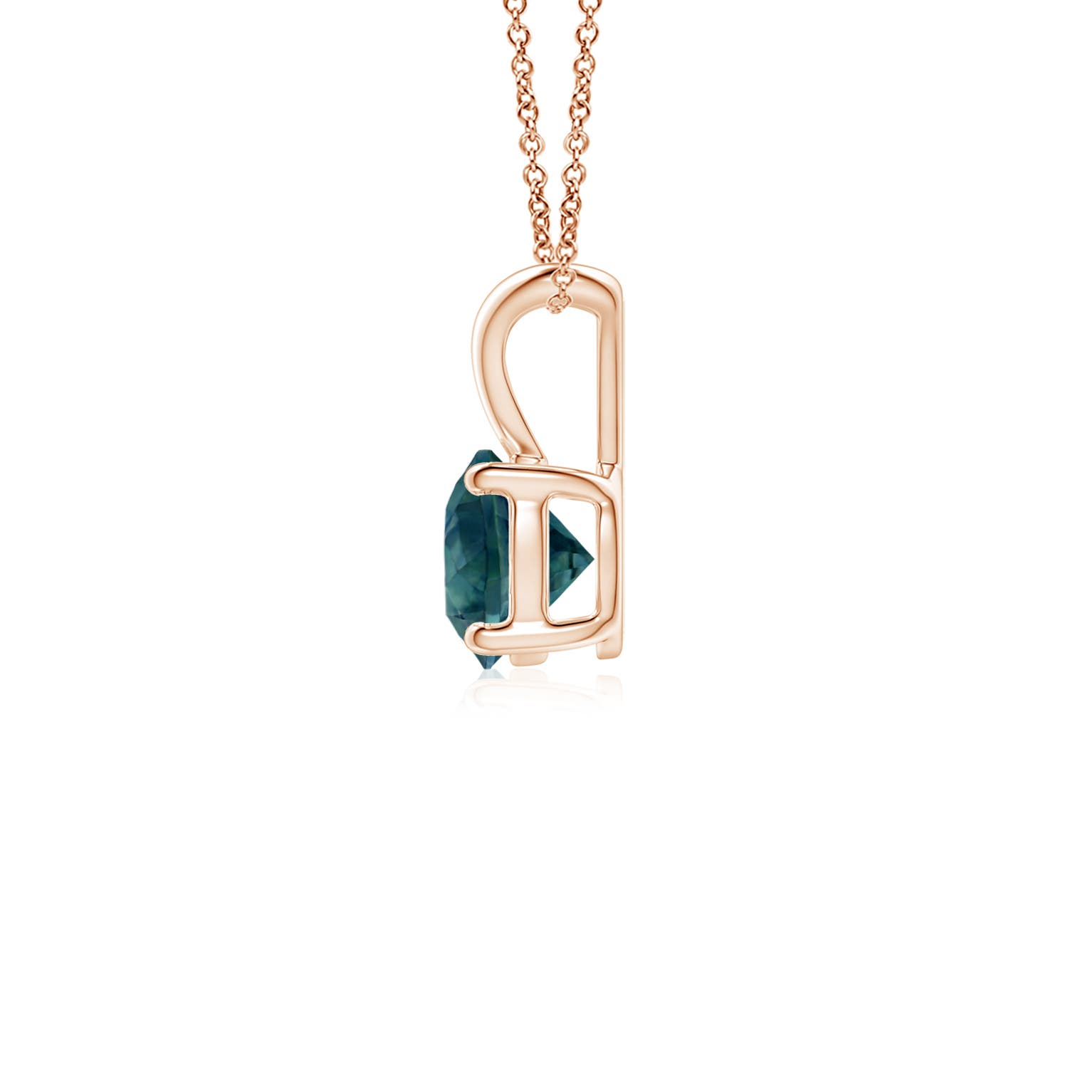 5mm AAA V-Bale Round Teal Montana Sapphire Solitaire Pendant in Rose Gold