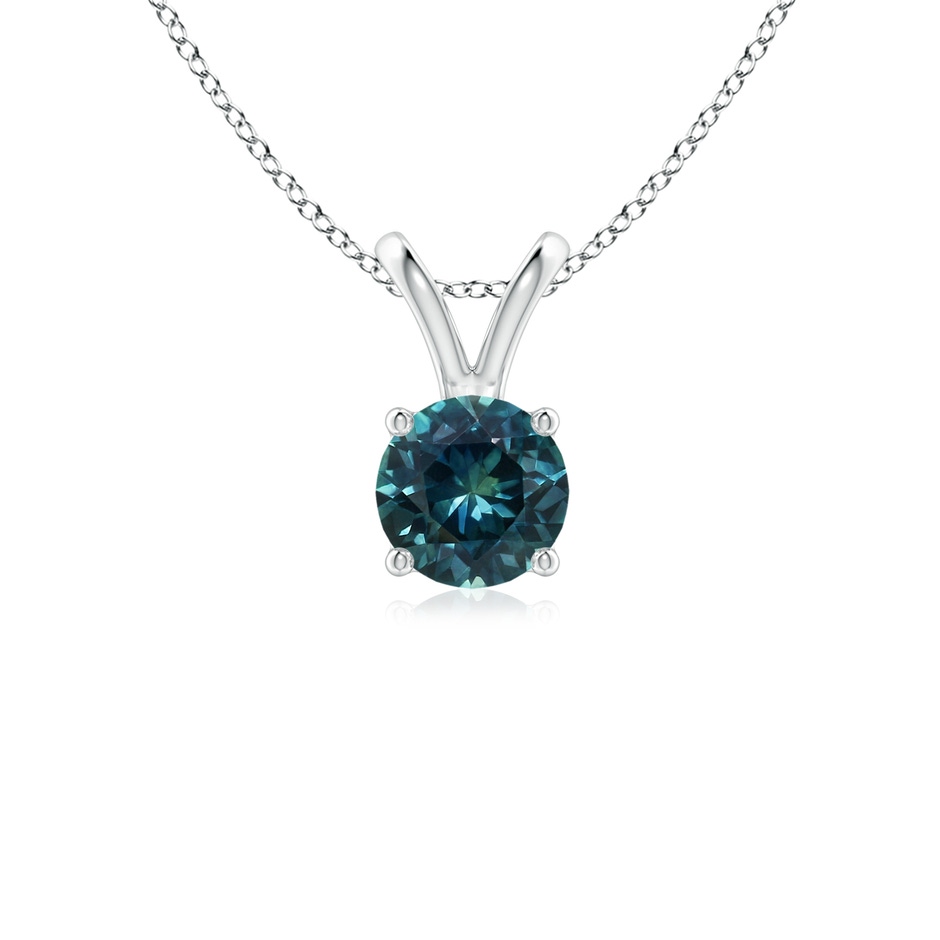 5mm AAA V-Bale Round Teal Montana Sapphire Solitaire Pendant in White Gold 