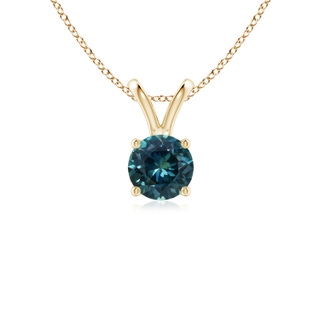 5mm AAA V-Bale Round Teal Montana Sapphire Solitaire Pendant in Yellow Gold