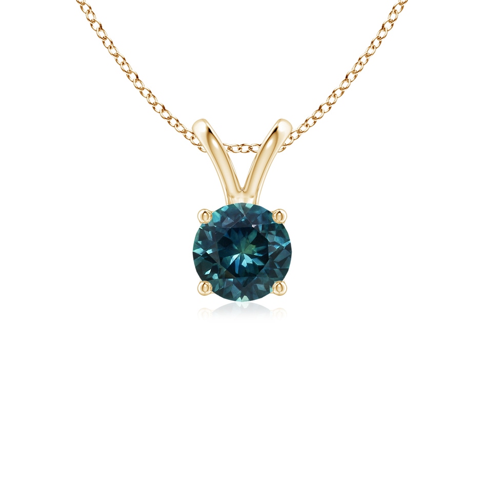 5mm AAA V-Bale Round Teal Montana Sapphire Solitaire Pendant in Yellow Gold 