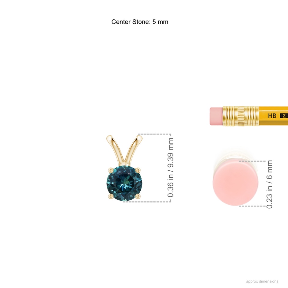 5mm AAA V-Bale Round Teal Montana Sapphire Solitaire Pendant in Yellow Gold ruler