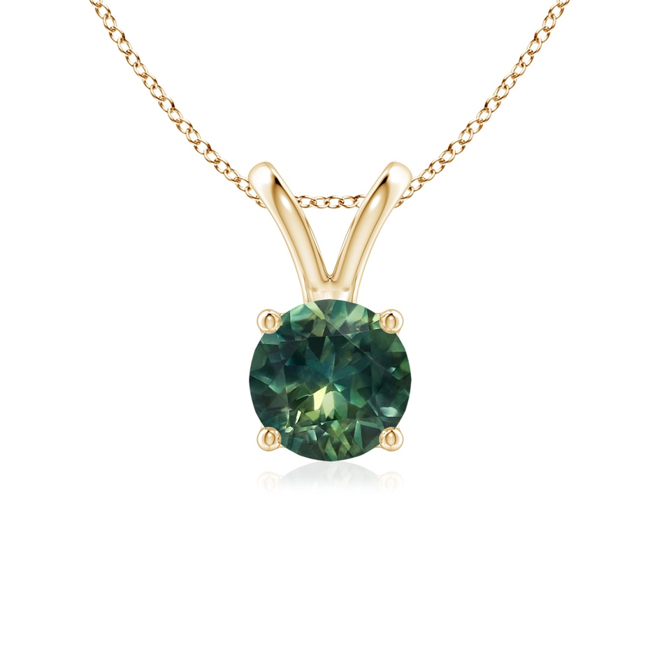 6mm AA V-Bale Round Teal Montana Sapphire Solitaire Pendant in Yellow Gold 