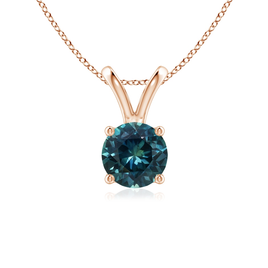 6mm AAA V-Bale Round Teal Montana Sapphire Solitaire Pendant in Rose Gold 