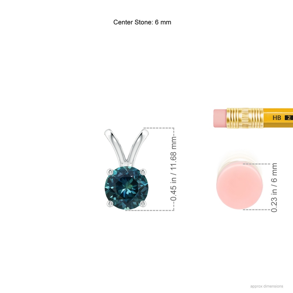6mm AAA V-Bale Round Teal Montana Sapphire Solitaire Pendant in S999 Silver ruler