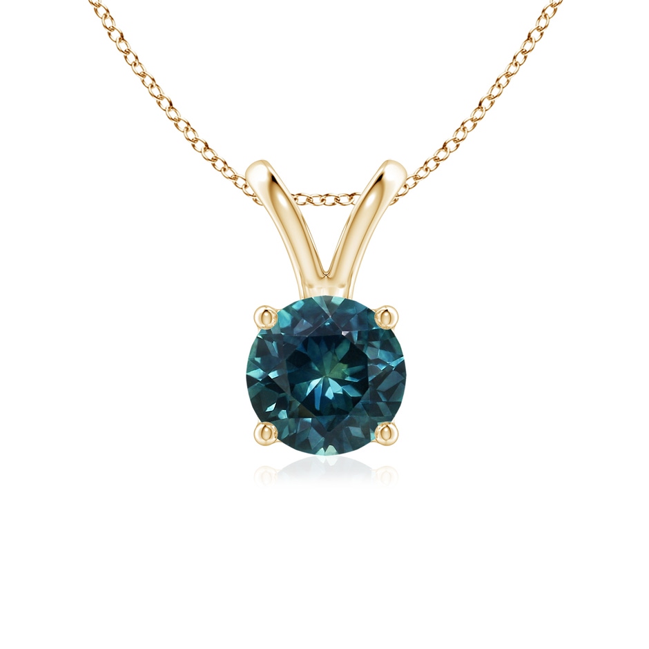 6mm AAA V-Bale Round Teal Montana Sapphire Solitaire Pendant in Yellow Gold 