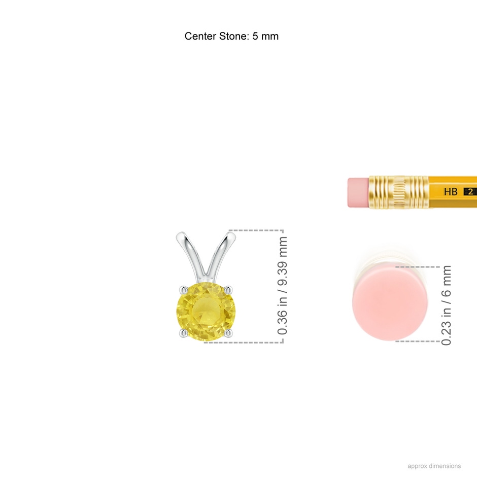 5mm A V-Bale Round Yellow Sapphire Solitaire Pendant in White Gold ruler
