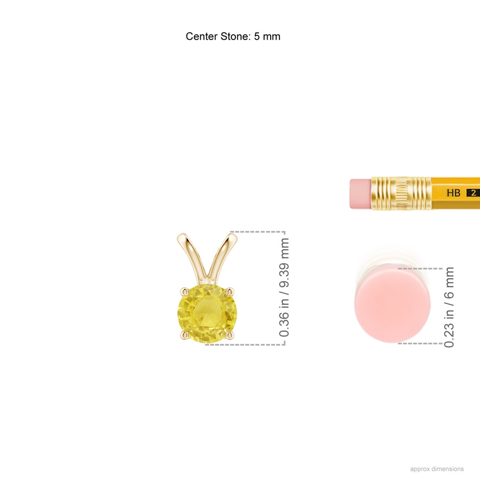 5mm A V-Bale Round Yellow Sapphire Solitaire Pendant in Yellow Gold ruler