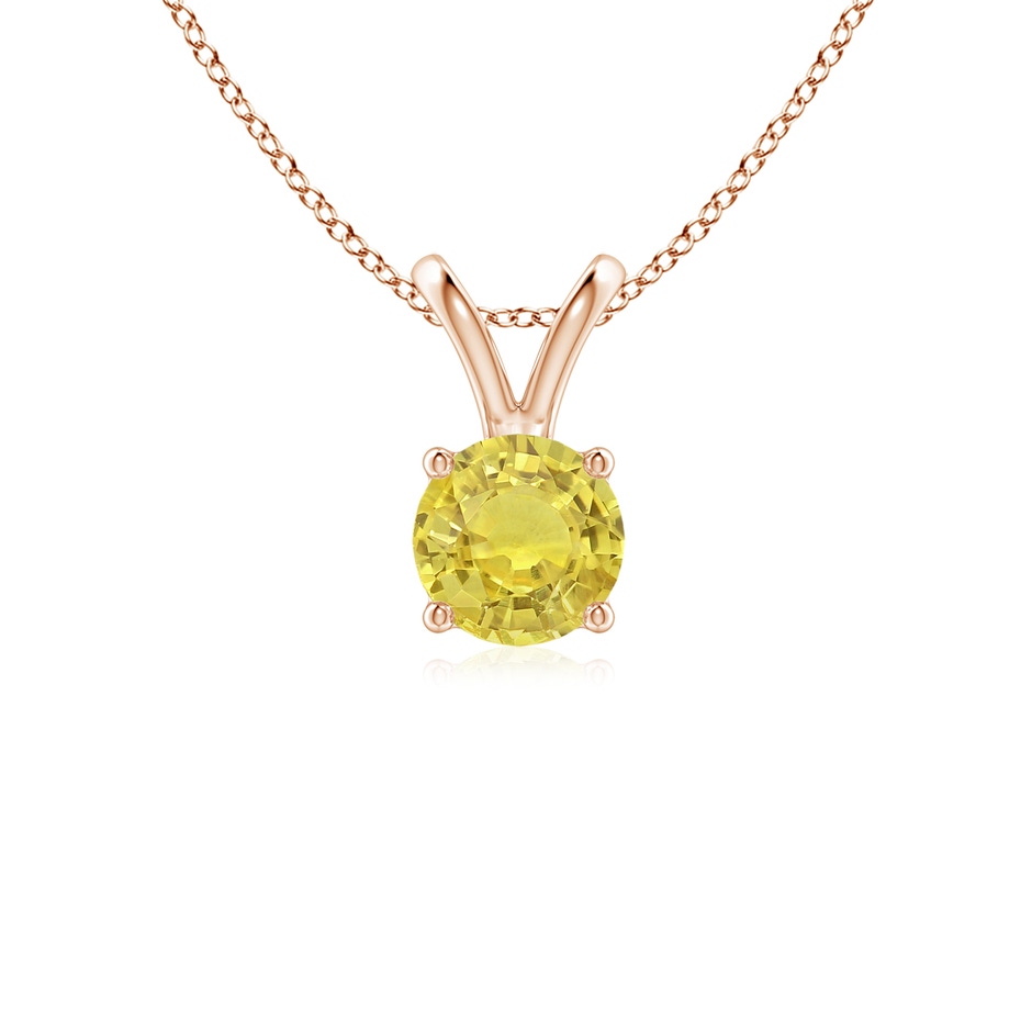 5mm AA V-Bale Round Yellow Sapphire Solitaire Pendant in Rose Gold 
