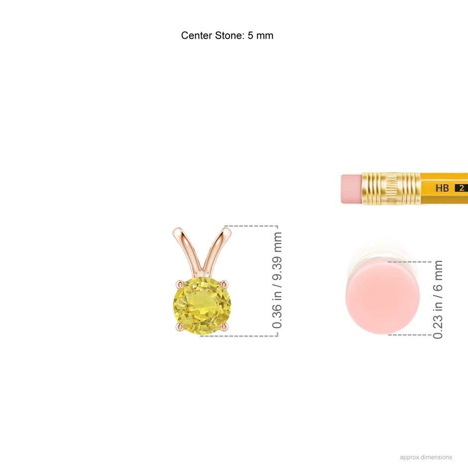 5mm AA V-Bale Round Yellow Sapphire Solitaire Pendant in Rose Gold ruler