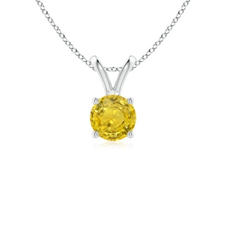 5mm AAA V-Bale Round Yellow Sapphire Solitaire Pendant in 9K White Gold