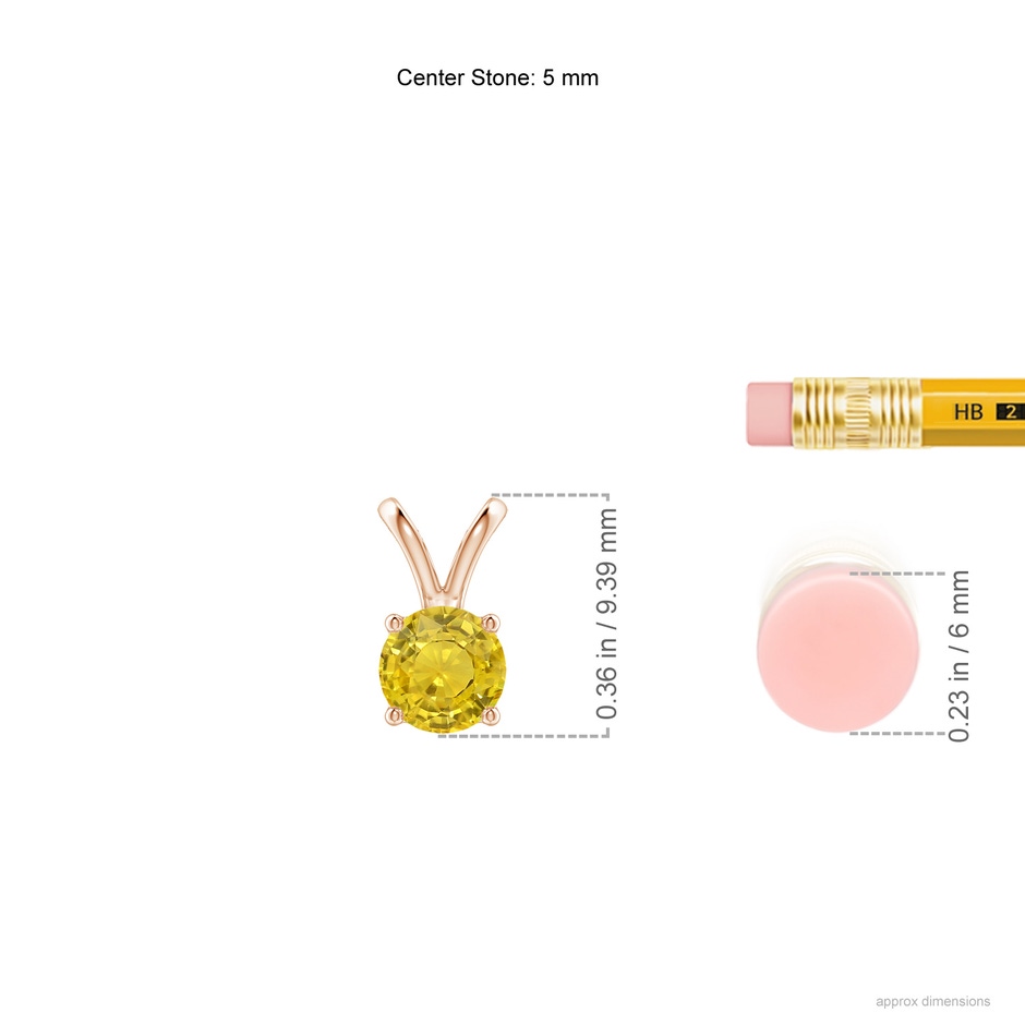 5mm AAA V-Bale Round Yellow Sapphire Solitaire Pendant in Rose Gold ruler