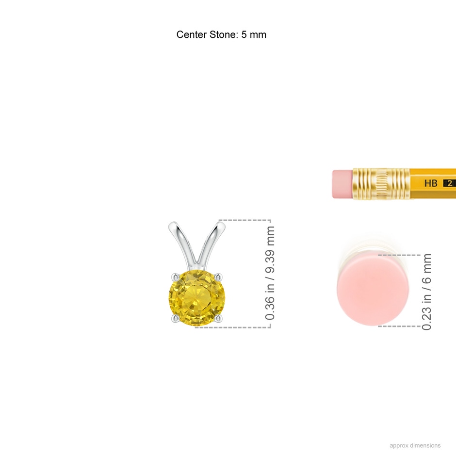 5mm AAA V-Bale Round Yellow Sapphire Solitaire Pendant in S999 Silver ruler