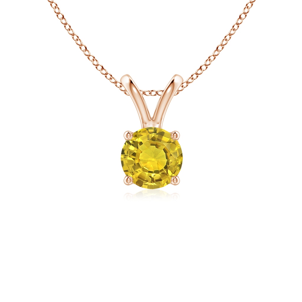 5mm AAAA V-Bale Round Yellow Sapphire Solitaire Pendant in Rose Gold