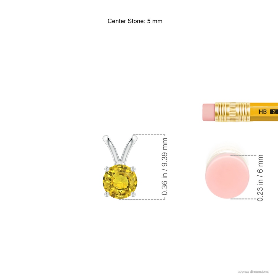 5mm AAAA V-Bale Round Yellow Sapphire Solitaire Pendant in White Gold ruler