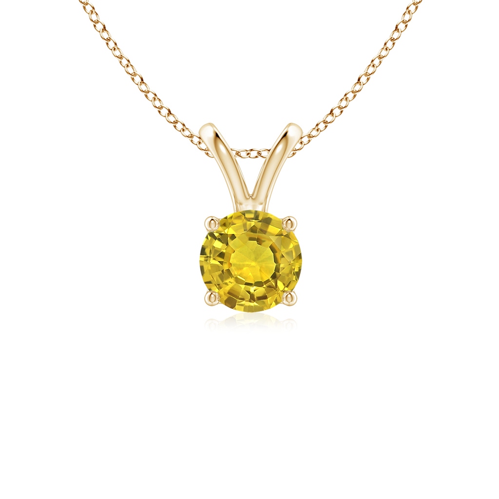 5mm AAAA V-Bale Round Yellow Sapphire Solitaire Pendant in Yellow Gold