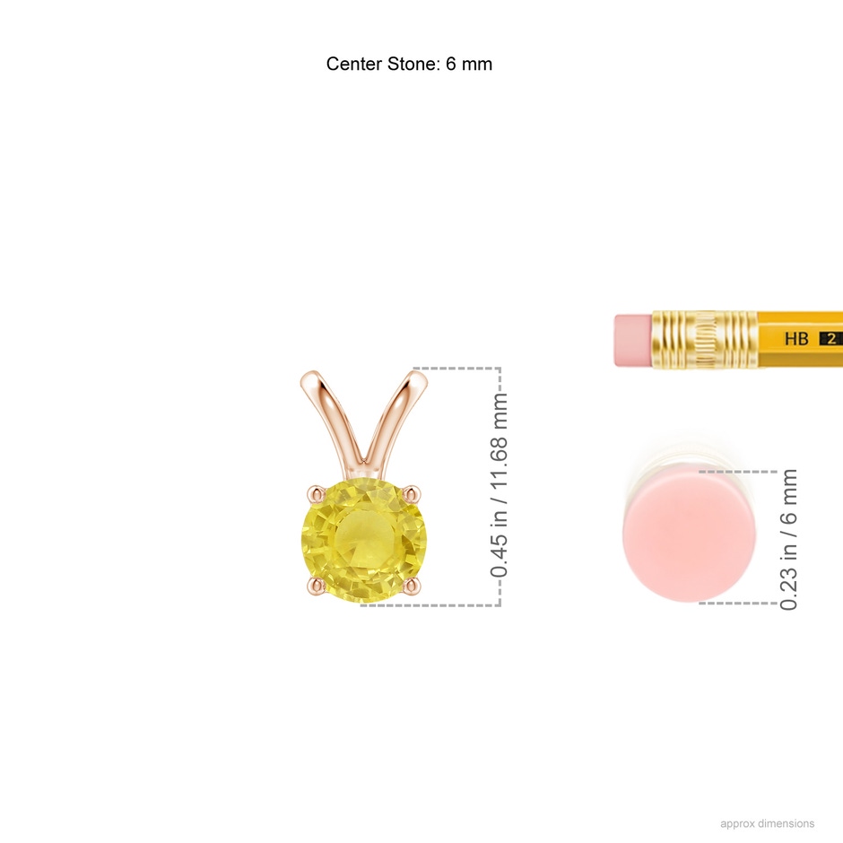 6mm A V-Bale Round Yellow Sapphire Solitaire Pendant in Rose Gold ruler