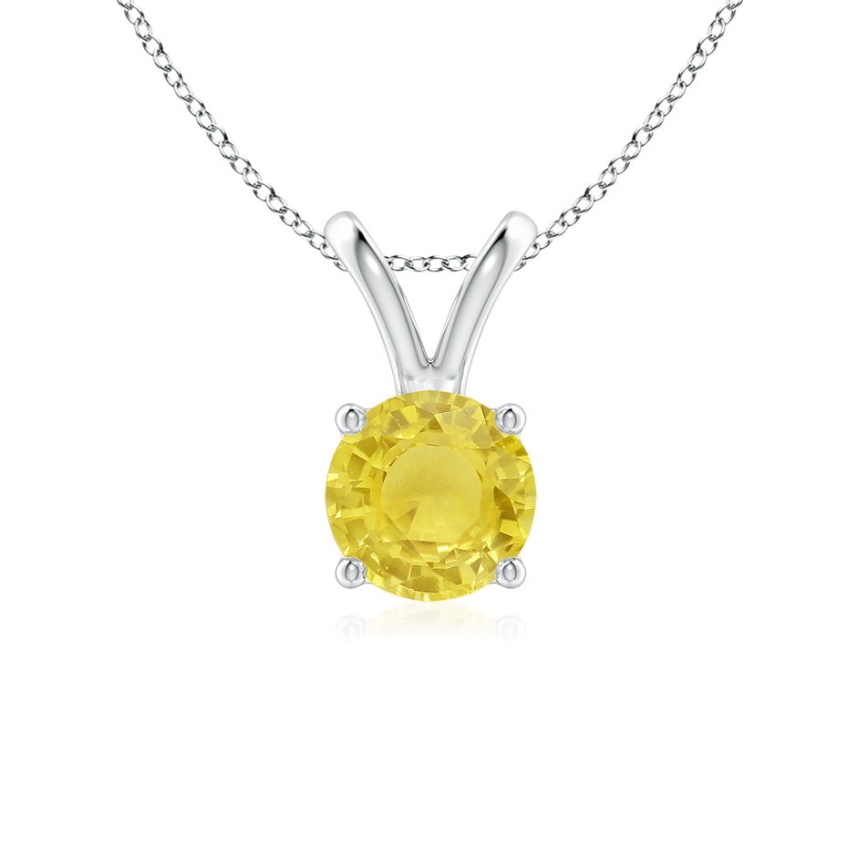 6mm A V-Bale Round Yellow Sapphire Solitaire Pendant in White Gold 