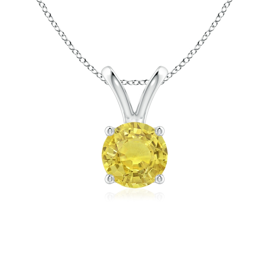 6mm AA V-Bale Round Yellow Sapphire Solitaire Pendant in White Gold 
