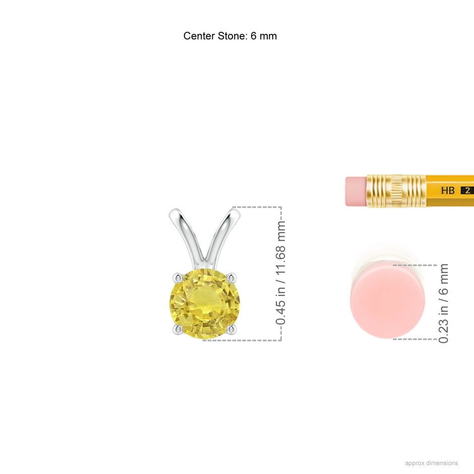 6mm AA V-Bale Round Yellow Sapphire Solitaire Pendant in White Gold ruler