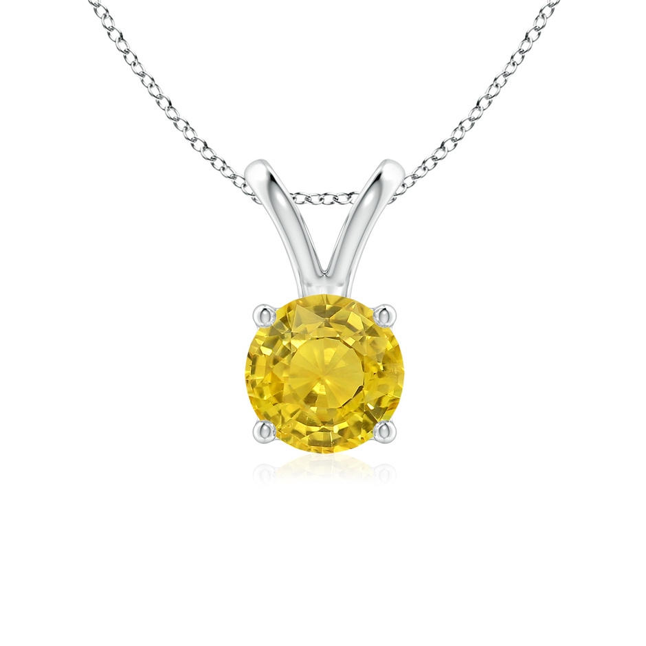 6mm AAA V-Bale Round Yellow Sapphire Solitaire Pendant in White Gold 