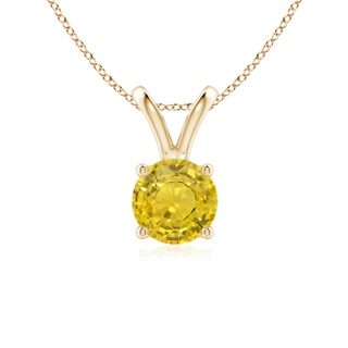 6mm AAA V-Bale Round Yellow Sapphire Solitaire Pendant in Yellow Gold