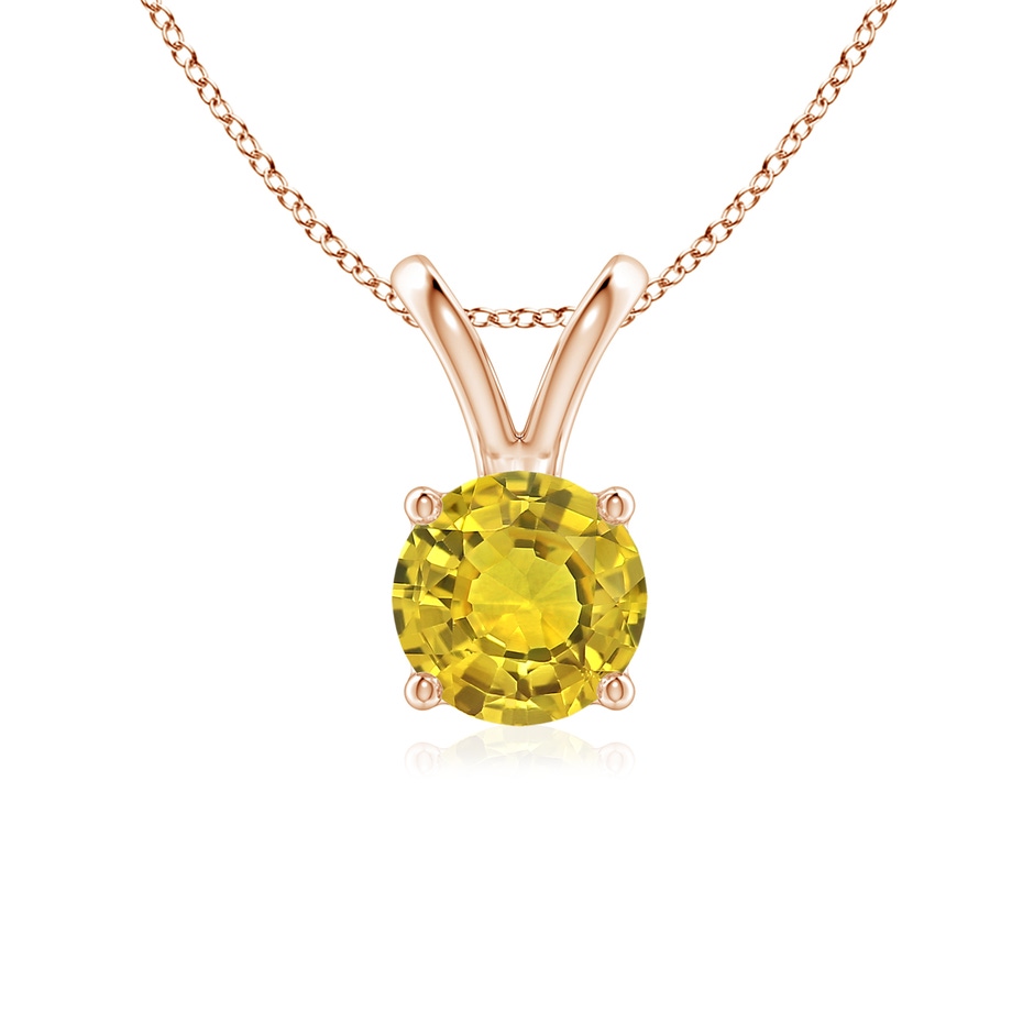 6mm AAAA V-Bale Round Yellow Sapphire Solitaire Pendant in Rose Gold 