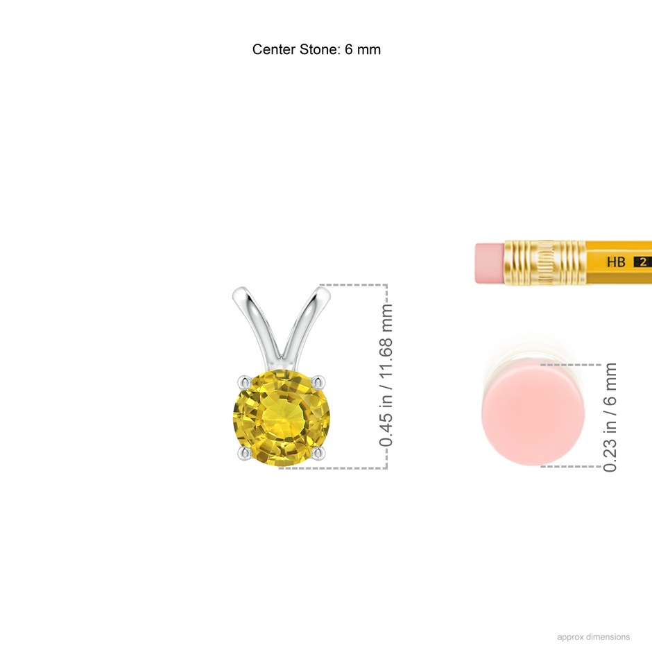 6mm AAAA V-Bale Round Yellow Sapphire Solitaire Pendant in White Gold ruler