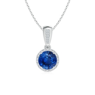 6mm AAA Vintage Inspired Round Sapphire Halo Pendant in White Gold