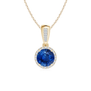 6mm AAA Vintage Inspired Round Sapphire Halo Pendant in Yellow Gold