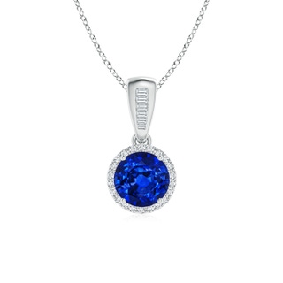 6mm AAAA Vintage Inspired Round Sapphire Halo Pendant in White Gold
