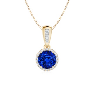 6mm AAAA Vintage Inspired Round Sapphire Halo Pendant in Yellow Gold
