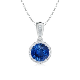 7mm AAA Vintage Inspired Round Sapphire Halo Pendant in P950 Platinum