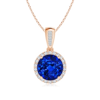 8mm AAAA Vintage Inspired Round Sapphire Halo Pendant in 10K Rose Gold
