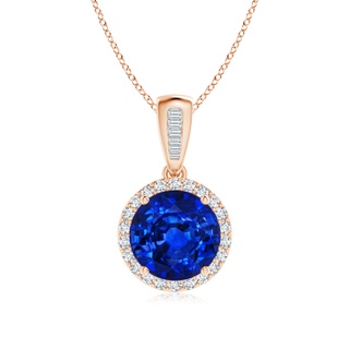 8mm AAAA Vintage Inspired Round Sapphire Halo Pendant in 9K Rose Gold