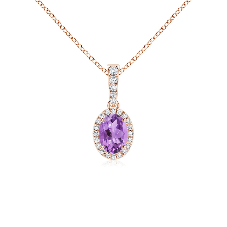 7x5mm A Vintage Style Oval Amethyst Halo Pendant in 9K Rose Gold 
