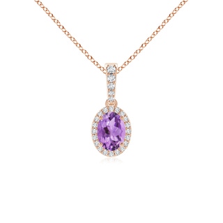 7x5mm A Vintage Style Oval Amethyst Halo Pendant in Rose Gold