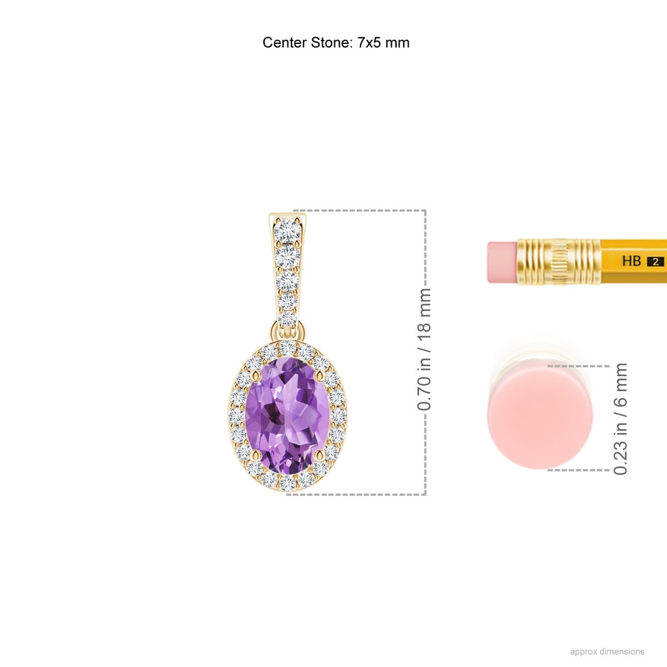 7x5mm A Vintage Style Oval Amethyst Halo Pendant in Yellow Gold ruler
