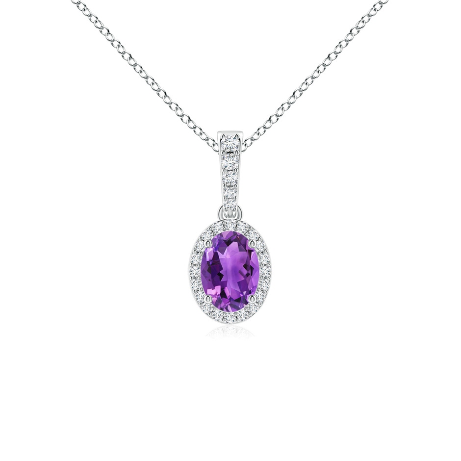 7x5mm AAA Vintage Style Oval Amethyst Halo Pendant in White Gold 