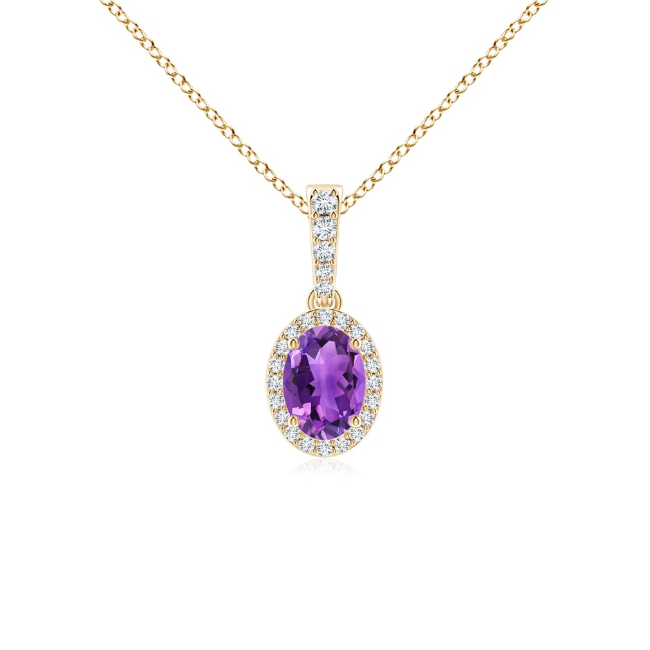 7x5mm AAA Vintage Style Oval Amethyst Halo Pendant in Yellow Gold 
