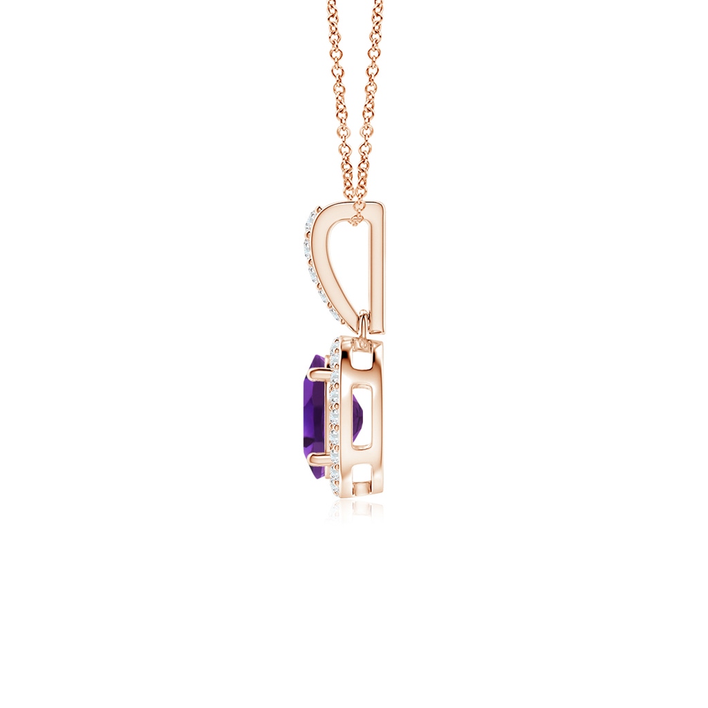 7x5mm AAAA Vintage Style Oval Amethyst Halo Pendant in Rose Gold - side_1