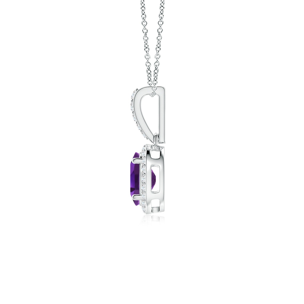 7x5mm AAAA Vintage Style Oval Amethyst Halo Pendant in White Gold - side_1