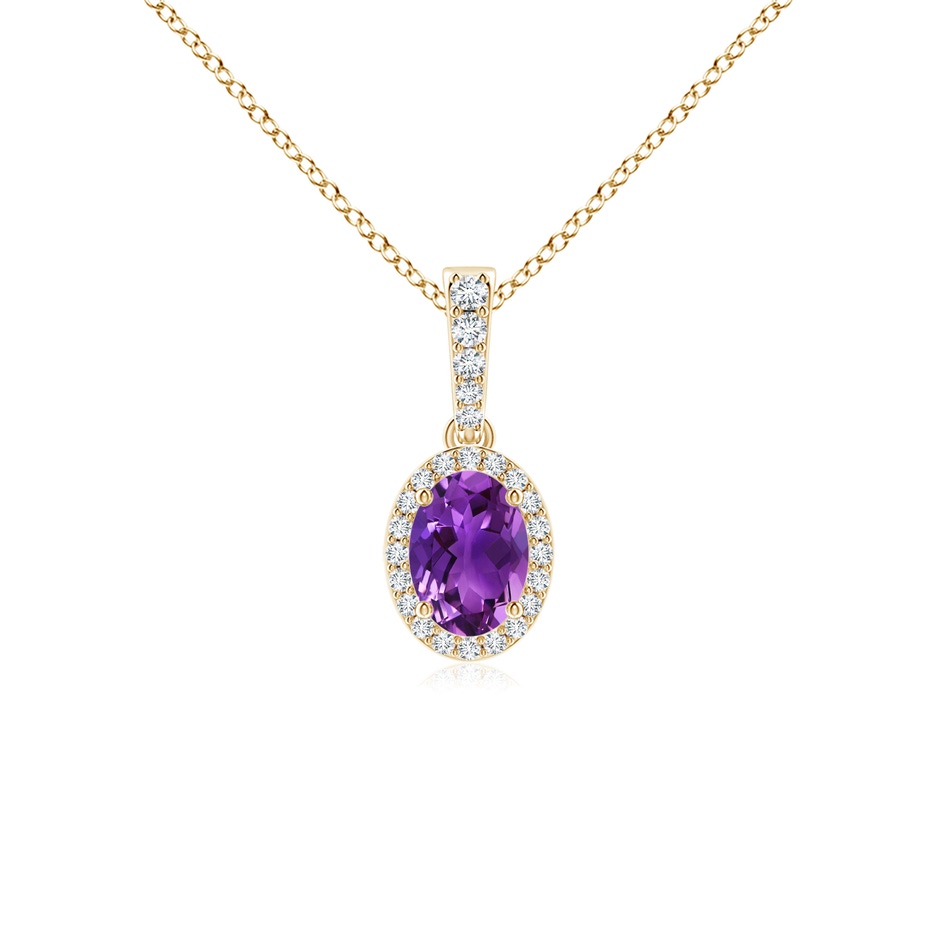 7x5mm AAAA Vintage Style Oval Amethyst Halo Pendant in Yellow Gold 