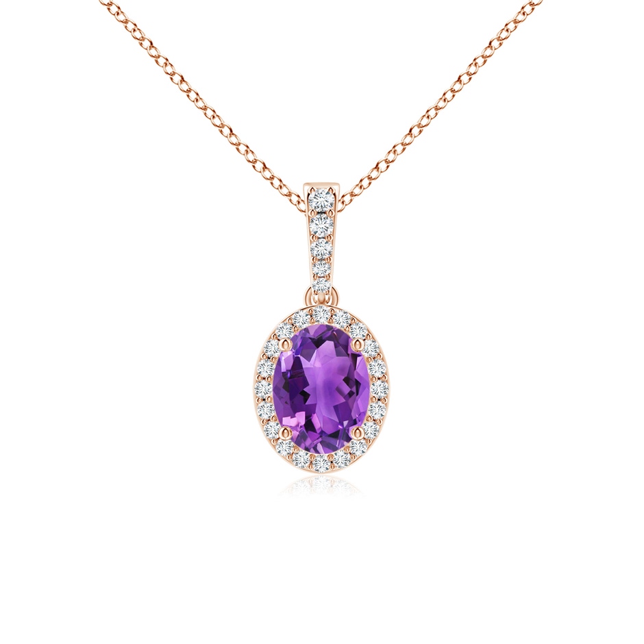 8x6mm AAA Vintage Style Oval Amethyst Halo Pendant in Rose Gold 